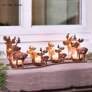 Elk Design Handmade Vintage Retro Metal Candle Holder Christmas Decoration